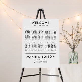 Modern Minimalist Ten Table Wedding Seating Chart Foam Board