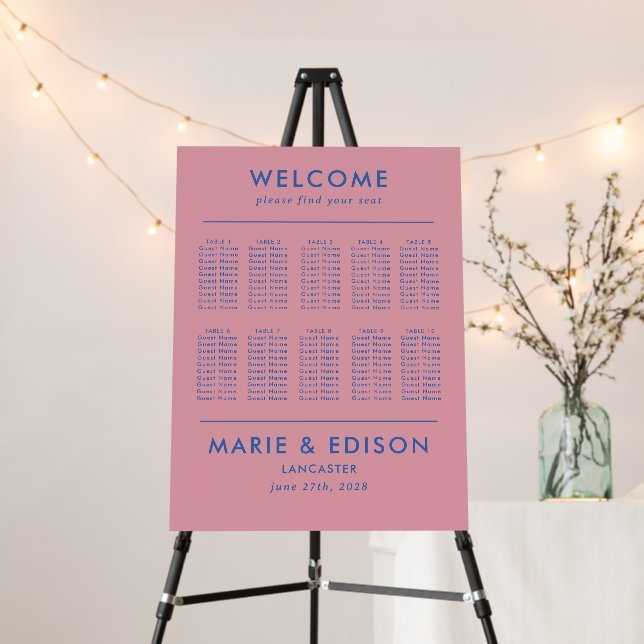 Modern Minimalist Ten Table Wedding Seating Chart Foam Board (In Situ (Stand))