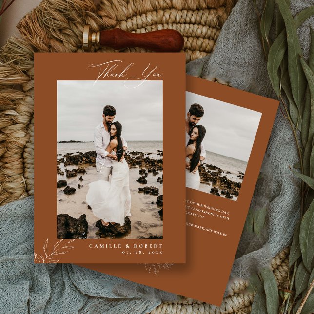 Modern Minimalist Terra Cotta Calligraphy Photo  Thank You Card (Creator Uploaded)