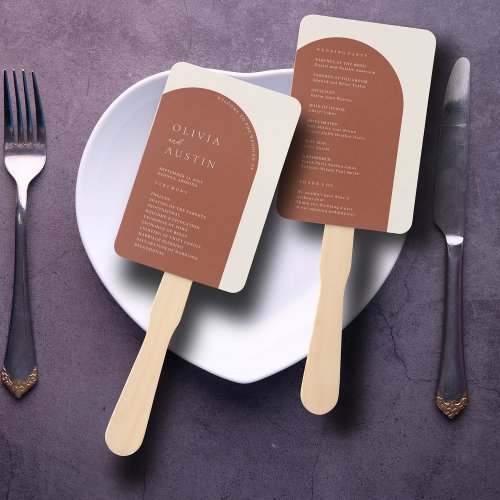 Modern Minimalist Terracotta Arch Wedding Program Hand Fan