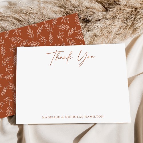 Modern Minimalist Terracotta Botanical Thank You Note Card