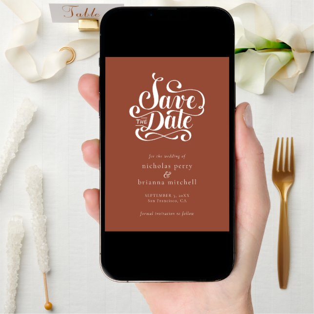 Modern Minimalist Terracotta Burnt Orange Wedding Save The Date (Front Digital)