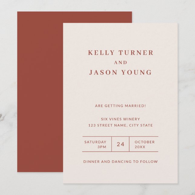 Modern Minimalist Terracotta Fall Wedding Invitati Invitation (Front/Back)