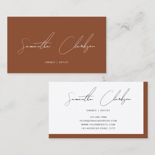 Modern Minimalist Terracotta Handwritten Script Business Card