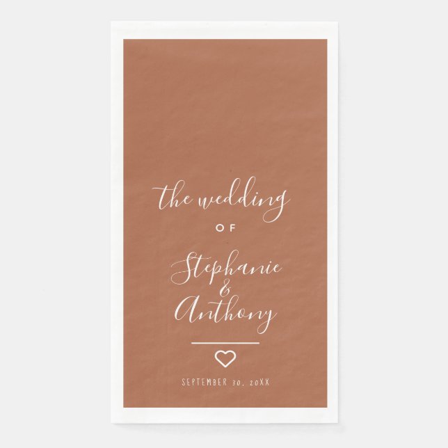 Modern Minimalist Terracotta Heart Wedding    Paper Guest Towels (Front)