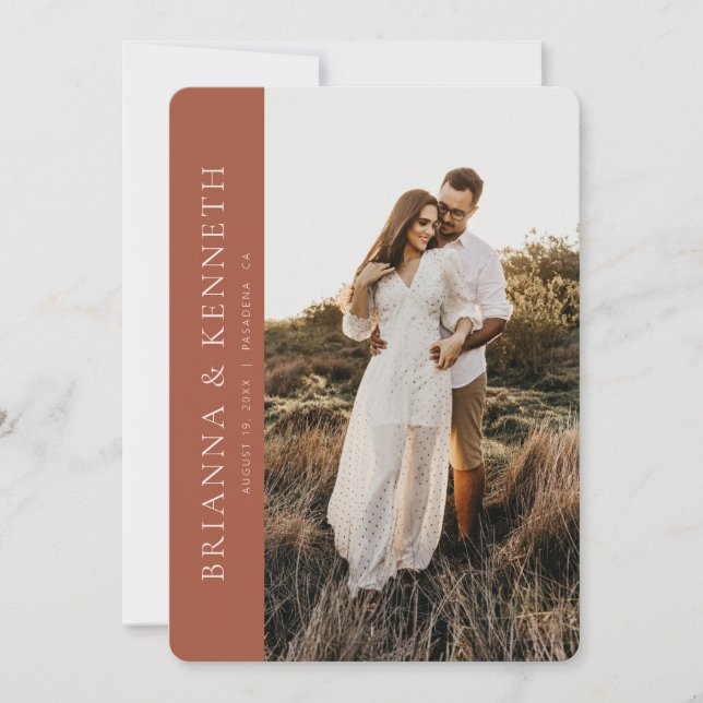 Modern Minimalist Terracotta Photo Save the Date Invitation (Front)