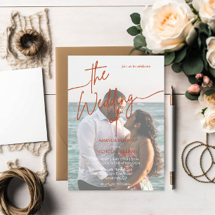 Modern Minimalist Terracotta Photo Wedding  Invitation
