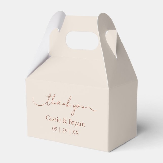 Modern Minimalist Terracotta Script Thank You Favor Boxes (Front Side)