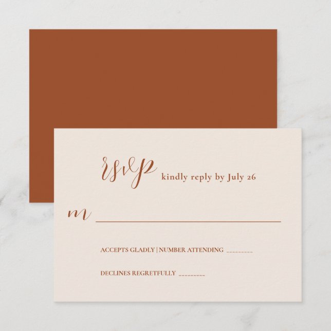 Modern Minimalist Terracotta Text Wedding RSVP Card (Front/Back)