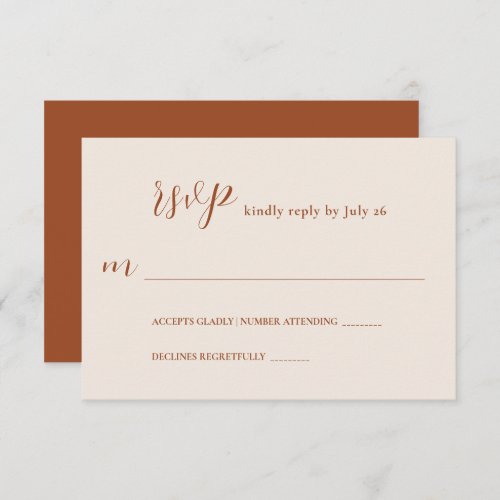 Modern Minimalist Terracotta Text Wedding RSVP Card