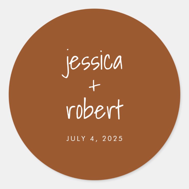 Modern Minimalist Terracotta Wedding Classic Round Sticker | Zazzle