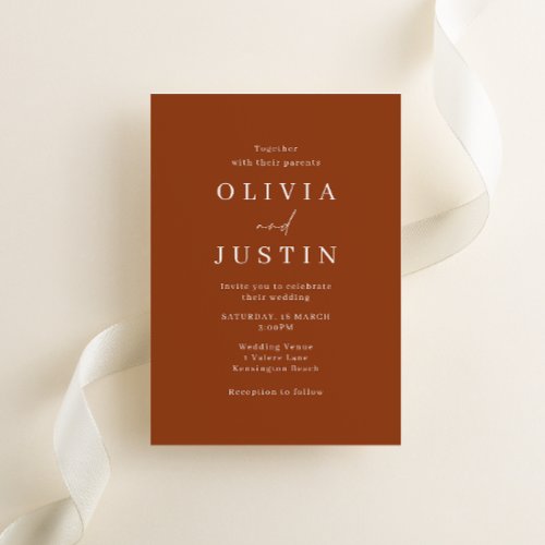 Modern Minimalist Terracotta Wedding Invitation