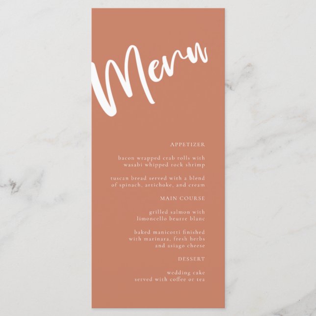 Modern Minimalist Terracotta Wedding Menu (Front)