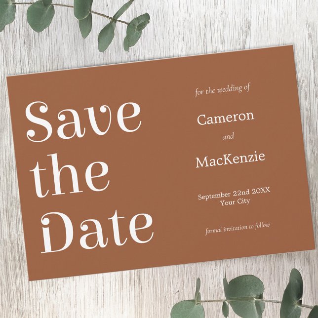 Modern Minimalist Terracotta Wedding Save the Date (Teracotta burnt orange modern minimalist Save the Date wedding invitation)
