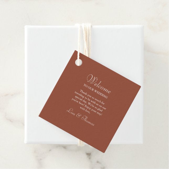 Modern Minimalist Terracotta Welcome Gift Tag (In Situ)