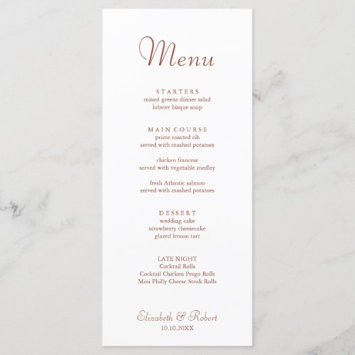 Modern Minimalist Terracotta White Wedding Menu