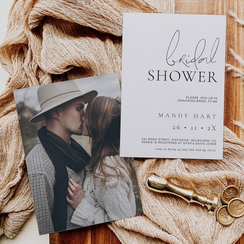 Modern Minimalist Text and Photo Bridal Shower Inv Invitation