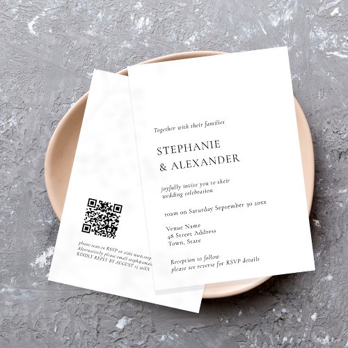 Modern Minimalist Text QR Code Wedding  Invitation