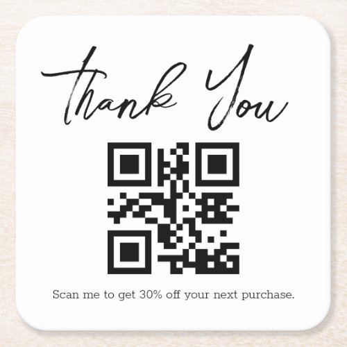 modern  minimalist  thank you business qr code  square paper coaster
