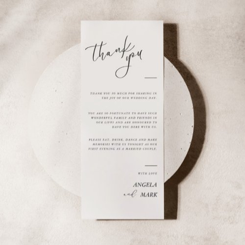 Modern Minimalist Thank You Calligraphy Place Card