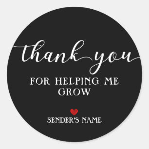 Modern, Minimalist Thank You For Helping Me Grow Classic Round Sticker