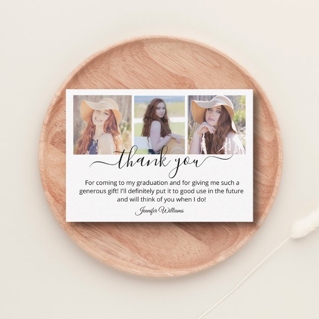 modern minimalist thank you graduation 3 photos  note card (Creator Uploaded)