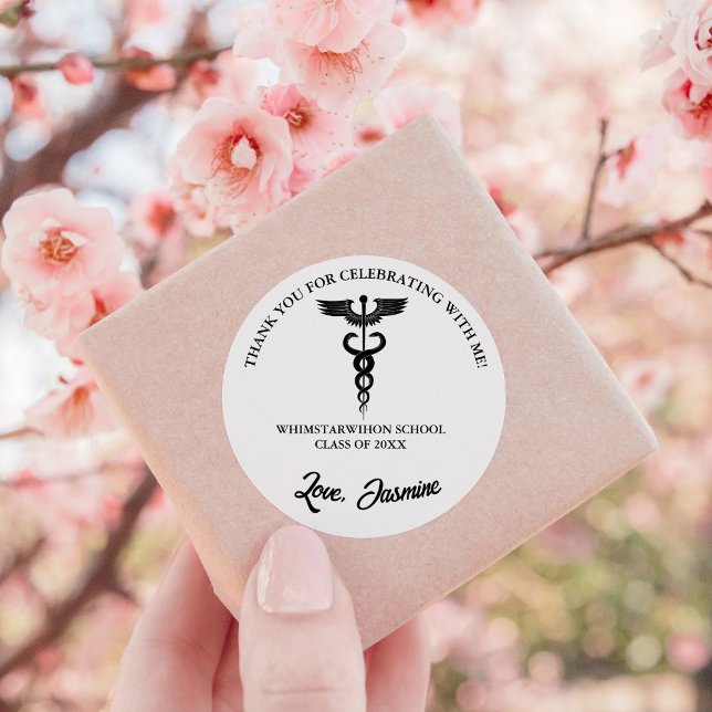 Modern Minimalist Thank you Graduation party Favor Classic Round Sticker (Creator Uploaded)