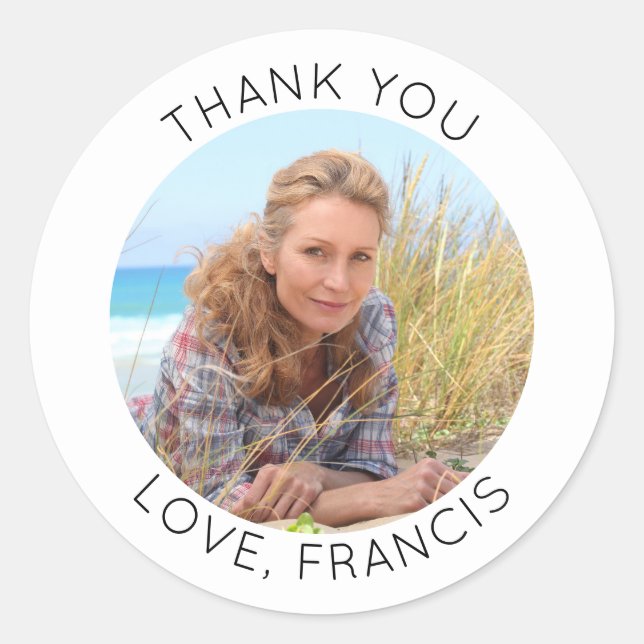 Modern Minimalist Thank You Photo Classic Round Sticker (Front)