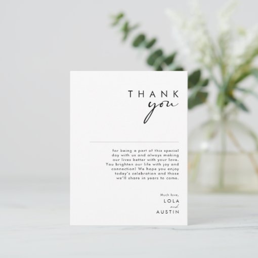 Modern Minimalist Thank You Reception Card | Zazzle