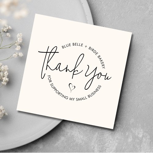 Modern Minimalist Thank You Small Business  Cream Square Business Card