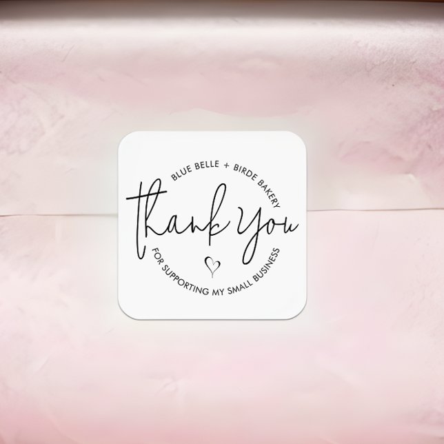 Modern Minimalist Thank You Small Business Heart S Square Sticker (Creator Uploaded)