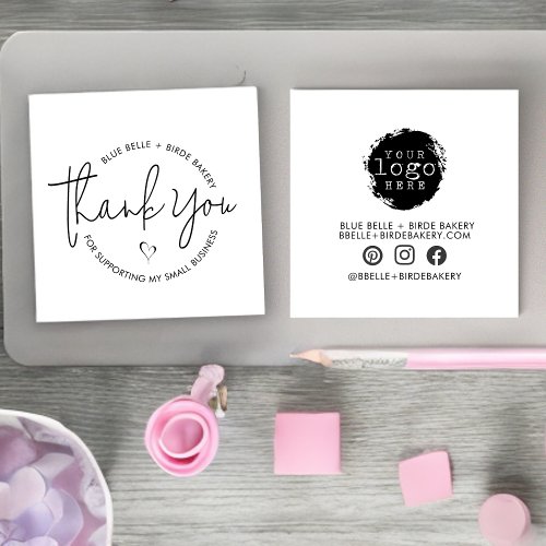 Modern Minimalist Thank You Small Business Heart Square Business Card