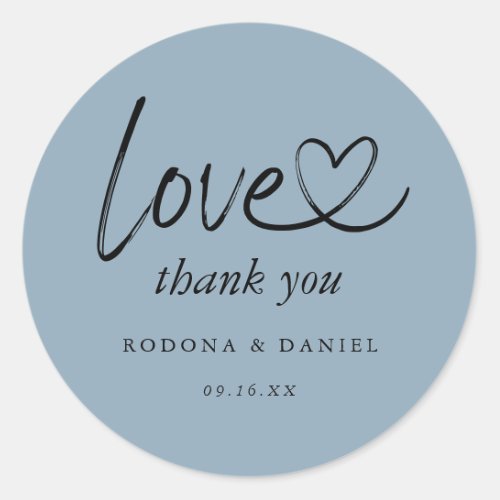 Modern Minimalist Thank You Wedding Dusty Blue Classic Round Sticker