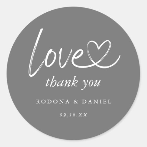 Modern Minimalist Thank You Wedding Gray Classic Round Sticker