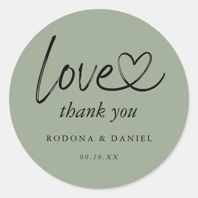 Modern Minimalist Thank You Wedding Sage Green Classic Round Sticker (Front)