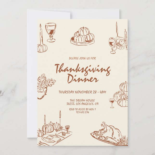 Modern Minimalist Thanksgiving Dinner Invitation (Front)