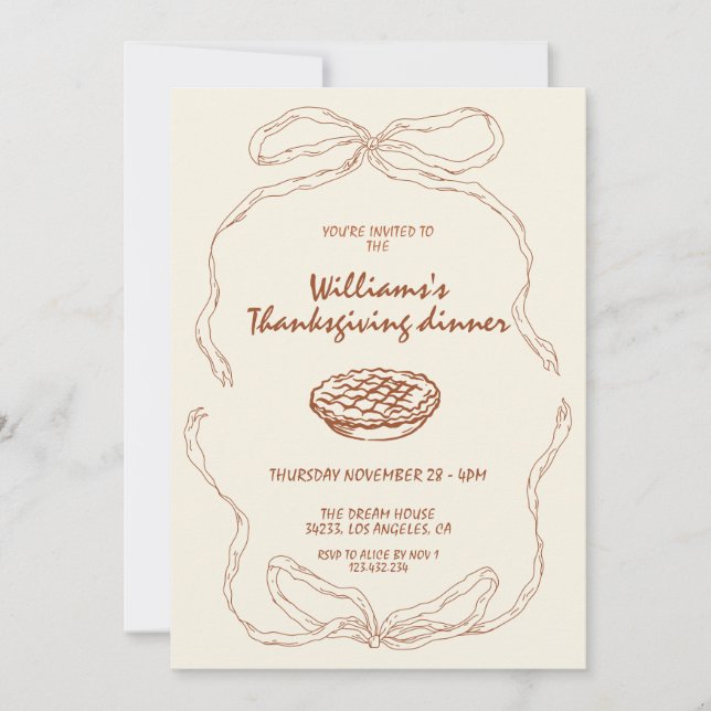 Modern Minimalist Thanksgiving Dinner Invitation (Front)