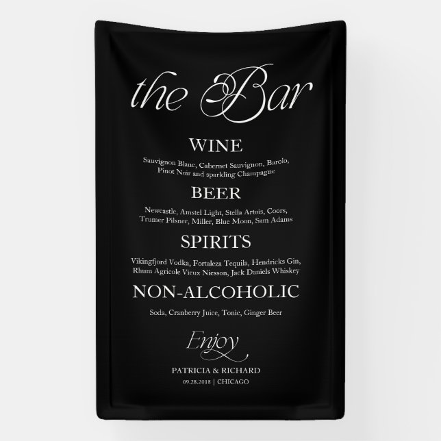 Modern Minimalist "The Bar" Wedding Menu Sign (Vertical)