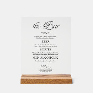 Modern Minimalist The Bar Wedding Menu Sign