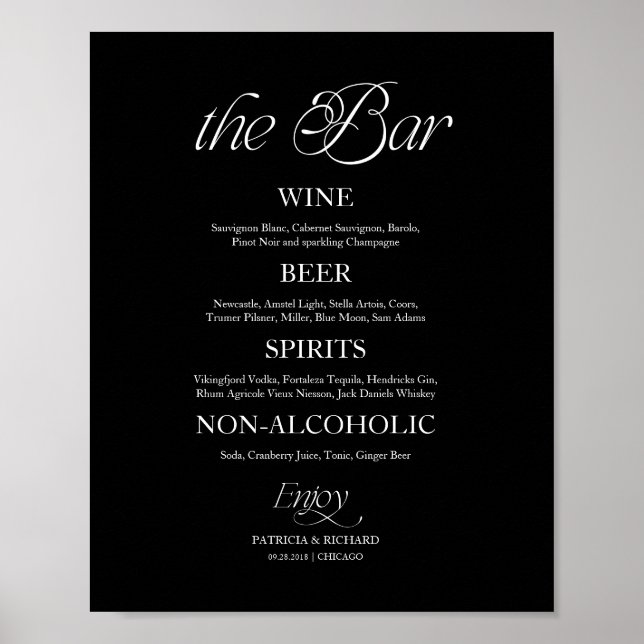 Modern Minimalist "The Bar" Wedding Menu Sign (Front)