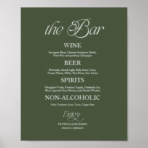 Modern Minimalist "The Bar" Wedding Menu Sign
