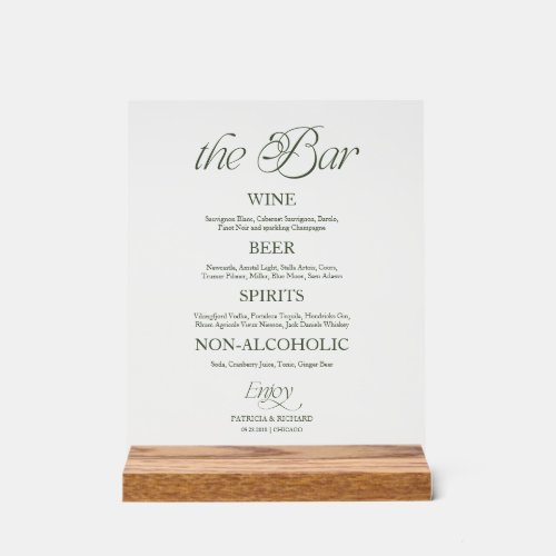 Modern Minimalist The Bar Wedding Menu Sign