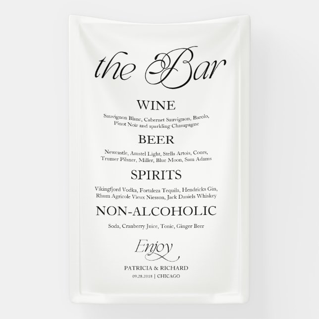 Modern Minimalist "The Bar" Wedding Menu Sign (Vertical)