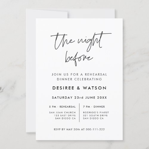 Modern Minimalist The night before rehearsal Invitation