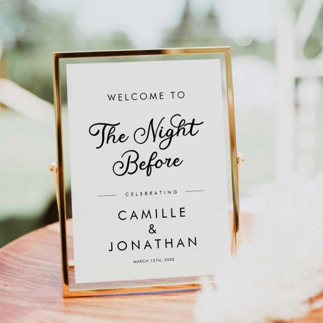 Modern Minimalist The Night Before Welcome Poster (Modern Minimalist The Night Before Party Welcome Sign)