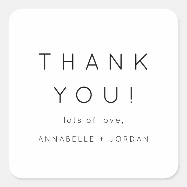 Modern Minimalist Timeless Wedding Thank You  Square Sticker (Front)