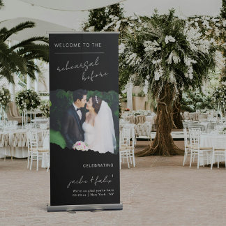 Modern Minimalist Torn Page Photo Rehearsal Dinner Retractable Banner