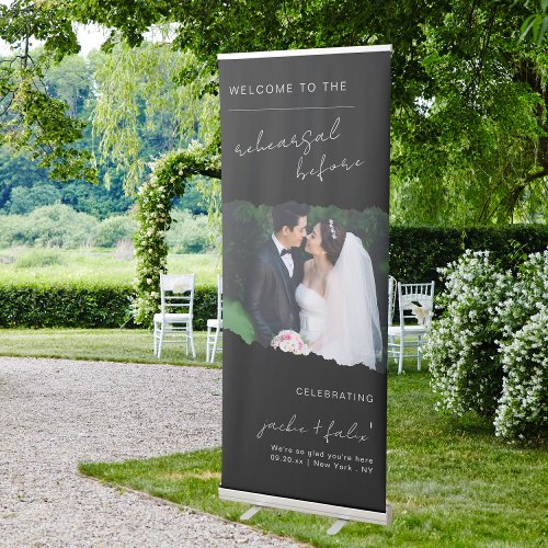 Modern Minimalist Torn Page Photo Rehearsal Dinner Retractable Banner