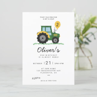 Modern Minimalist Tractor birthday Party Invitation