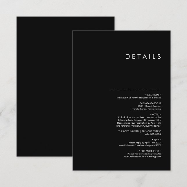 Modern Minimalist Traditional  Black Wedding Enclosure Card (Front/Back)